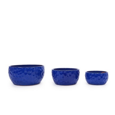 Syemin Planters 3 Pieces Ceramic Planter Pot with Drainage Hole, Modern Flowerpot for Patio, Garden or Windowsills, Blue, 14.96"*14.96"*7.48"