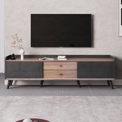 VYNXARIA 63-Inch Mid-Century TV Stand with 2 Cabinets and Open Compartments Entertainment Center for TVs Up to 70 Inches for Living Room , Bedroom