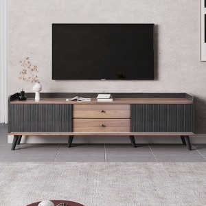 VYNXARIA 63-Inch Mid-Century TV Stand with 2 Cabinets and Open Compartments Entertainment Center for TVs Up to 70 Inches for Living Room , Bedroom - 1 of 4