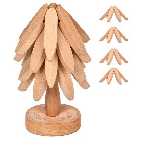 Itopfox Tree Shape Trivet Set with Stand, 5 Heat-Resistant Wooden Trivets for Pots, Bowls, Teapots, Foldable Hot Dish Holder for Kitchen & Dining - 1 of 4