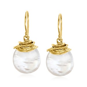 Ross-Simons 12-13mm Cultured Coin Pearl Drop Earrings in 18kt Gold Over Sterling - 1 of 4