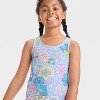 Girls' Stitch Floral Printed One Piece Swimsuit - Light Blue - 3 of 3