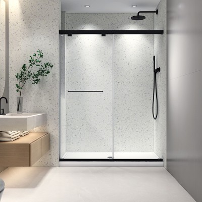 VYNXARIA 54*76 Inch North American Frameless Double Sliding Matte Black Shower Door With Adjustable Soft Closing Function 8mm Tempered Glass