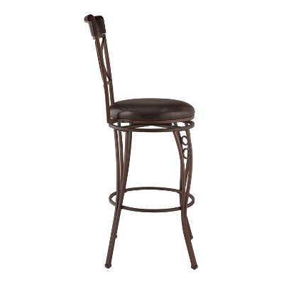 Linon 30" Swivel Metal Bar Stool with Brown Cushion
