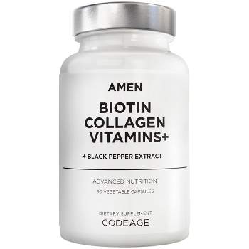 Amen Biotin Collagen Peptides, Vitamins C & E, Folate, Keratin, Hyaluronic Acid, Hair & Skin - 90ct