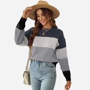 Women's Long Sleeve Colorblock Knit Round Neck Sweater-Cupshe - 1 of 4