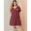 Agnes Orinda Women's Plus Size V Neck Short Sleeve Polka Dots Nightgowns - 3 of 4
