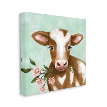 Stupell Industries Baby Brown Cow Soft Eyes Pink Daisy Florals