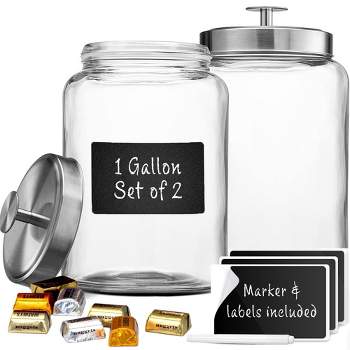 Le'raze 2 Large 1-Gallon Glass Canister Sets with Stainless Steel Airtight Lids + Marker & Labels
