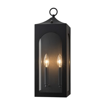 ALOADECOR Unique/Statement Outdoor Wall Light with Clear Glass Farmhouse Black Exterior Wall Sconce with Open Bottom Porch Light Fixture for Garage