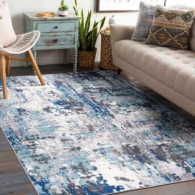 Blue and Gray Abstract Synthetic 5' x 7' Area Rug