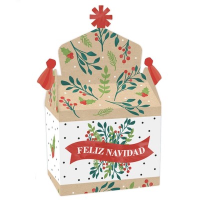 Big Dot of Happiness Feliz Navidad - Treat Box Party Favors -Holiday and Spanish Christmas Party Goodie Gable Boxes - Set of 12