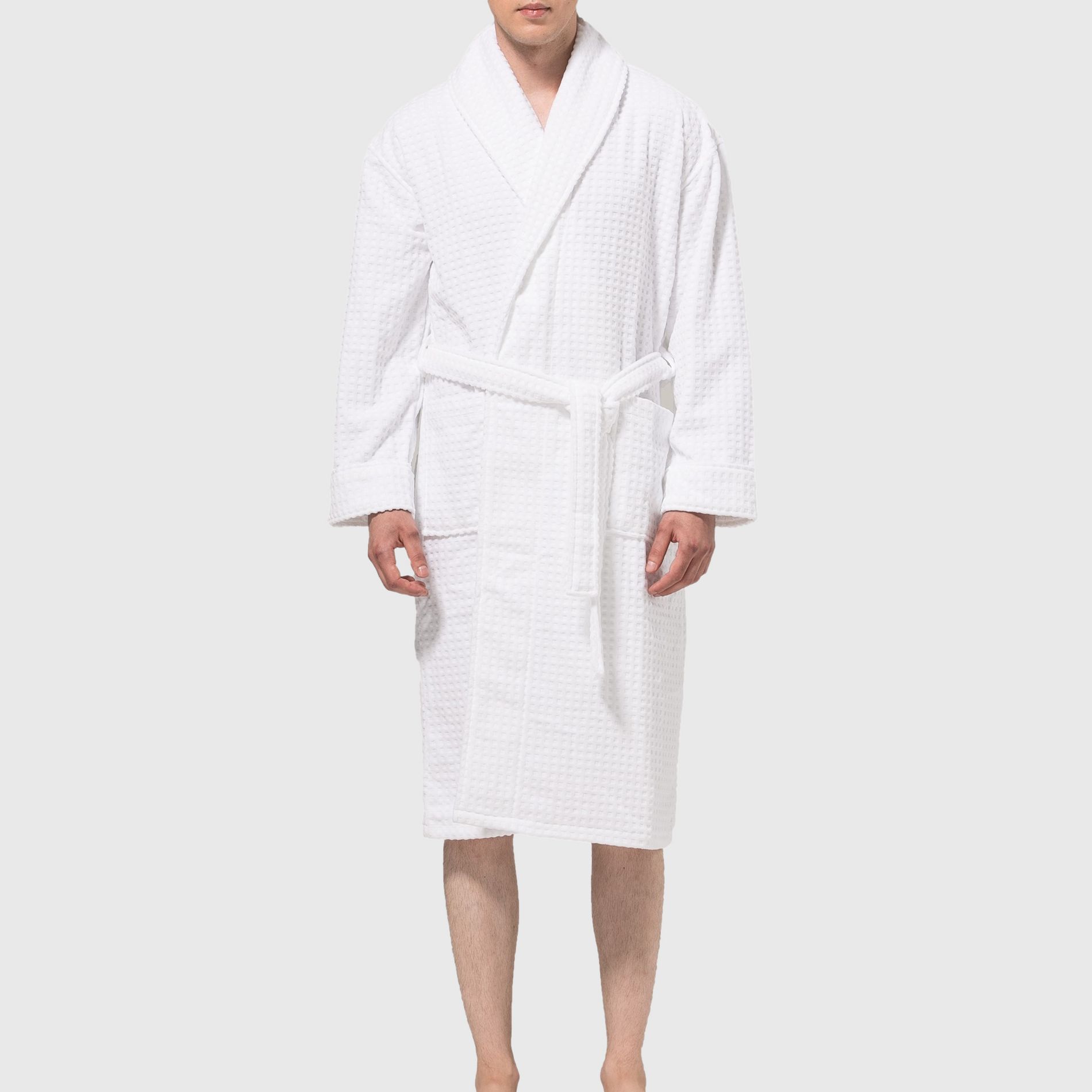 Alpine Swiss Dario Mens Luxury Waffle Knit Cotton Bathrobe Shawl Collar Hotel Spa Robe White M/L