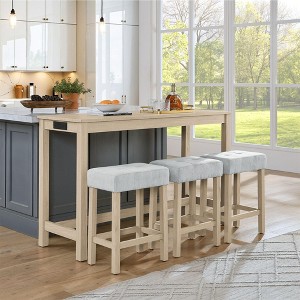 Okak 4-Piece Farmhouse Style Dining Table Set & Bar Stools for Kitchen,Dining Room,Solid Wood Breakfast Table Set with Power Outlet - 1 of 4