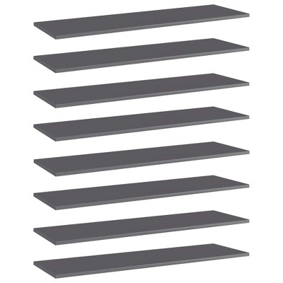 vidaXL Bookshelf Boards 8 pcs High Gloss Gray 39.4 in.x11.8 in.x0.6 in. Engineered Wood
