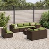 vidaXL Patio Lounge Set - 9 Piece Brown Poly Rattan Sectional Sofa with Glass Table and Green Cushions for Outdoor, Garden, Terrace - 2 of 4