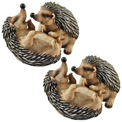 Set of 2 Hand-Painted Resin Hedgehog Garden Statues