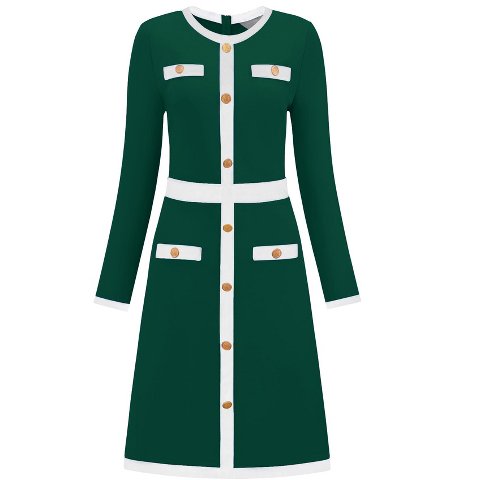 Женские платья INSPIRE CHIC Women's Work A-Line Long Sleeve Contrast Color Dresses Dark Green Medium