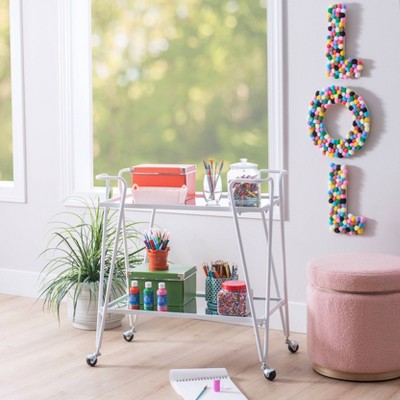 Linon Lawsonia Sleek 2-Tier White Iron Bar Cart with Mirrored Shelves