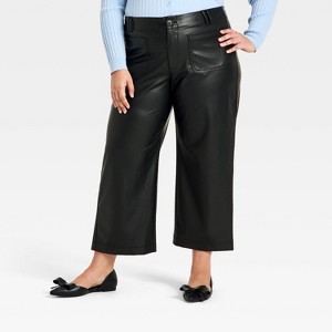 Women's Faux Leather Sailor Pants - A New Day™ Black - 1 of 3