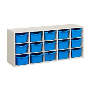 ECR4Kids Streamline 15 Cubby Tray Cabinet with 15 Scoop Front Storage Bins, 3x5, White Wash - 1 of 4
