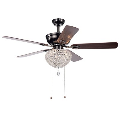 Warehouse Of Tiffany Taliko Black 52" 3-Light Lighted Ceiling Fan Two-Color Blades Reversible with Pull Chain