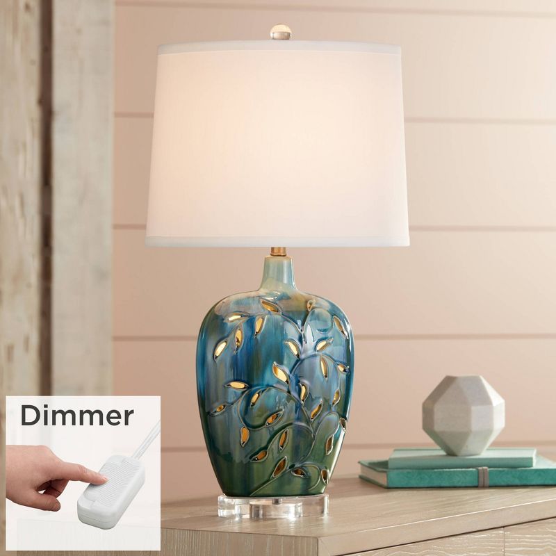 360 Lighting Devan Modern Table Lamp 24 1/2" High Blue Ceramic with Table Top Dimmer LED Nightligh White Shade for Bedroom Living Room Nightstand Home, 2 of 9