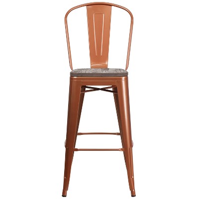 Rustic Copper High Back 30" Barstool with Wood Seat