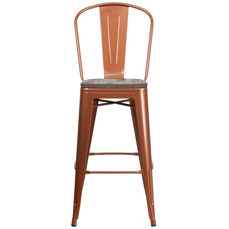Emma and Oliver 30"H Metal Dining Barstool with Back and Wood Seat, 5 of 6