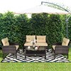 Costway 4PCS Patio Rattan Furniture Set Loveseat Sofa Coffee Table Garden W/ Cushion - 2 of 4