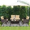 Costway 4PCS Patio Rattan Furniture Set Loveseat Sofa Coffee Table Garden W/ Cushion - image 2 of 4