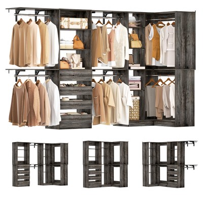 Aheaplus Closet System with 6 Hanging Rods, Closet Organizer System with Shelves and Drawers