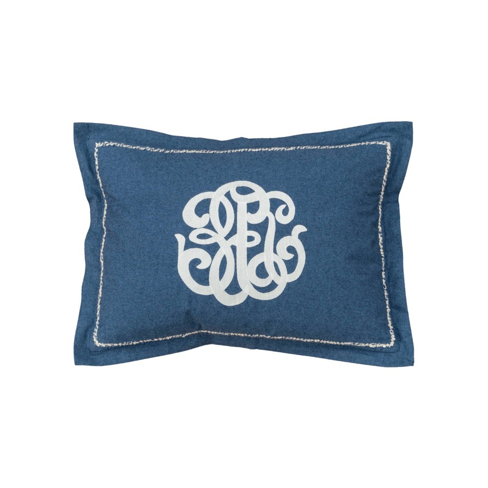 Photos - Pillow 14"x20" Oversize Monogram Poly Filled Lumbar Throw  Blue - Rizzy Hom