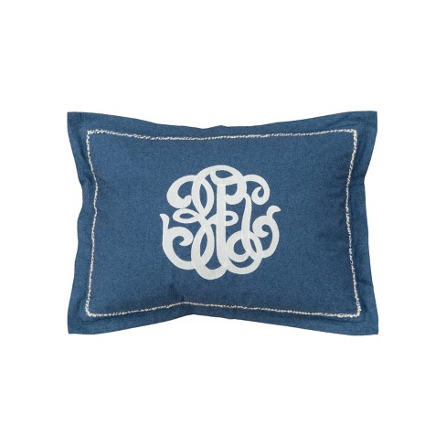 14x20 Oversize Monogram Lumbar Throw Pillow Cover Blue - Rizzy