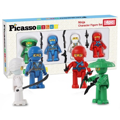 PICASSO-TILES 4 PC Ninja Character Set, Magnetic Tiles and Brick Compatible Set, STEM Toys for Kids 3+
