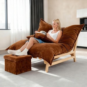 Docred Oversized Chaise Lounge Chair with Ottoman Linen-Cotton Sleeper Sofa Bed with Throw Pillows, Modern Comfy Couches Chairs - 1 of 4