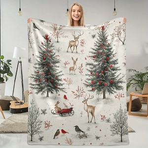 Flannel blanket,Christmas Deer Tree Snowy Forest Flannel Blanket,An afternoon nap blanket,suitable for all seasons,as a Christmas Gift. - 1 of 4