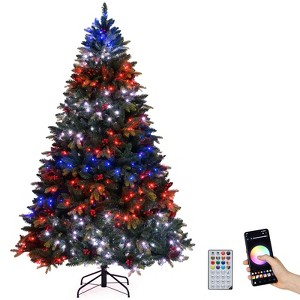 Costway 5/6/7/8 FT Artificial Christmas Tree with 250/370/500/650 RGB LED Lights 584/1054/1436/1936 Branch Tips - 1 of 4
