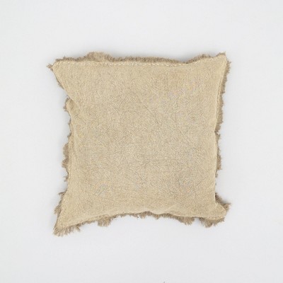 TopComfy Support Pillow Stonewashed Linen Throw Pillow with Handworked Edges and Fringe for Stylish Decor, Beige, 22"*22"*1"