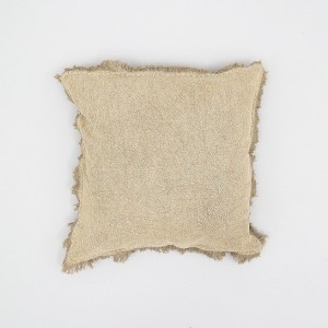 TopComfy Support Pillow Stonewashed Linen Throw Pillow with Handworked Edges and Fringe for Stylish Decor, Beige, 22"*22"*1" - 1 of 4
