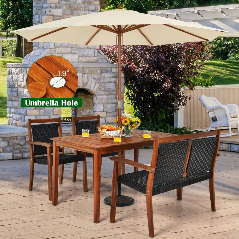 Costway 4PCS Patio Rattan Dining Furniture Set Acacia Wood Frame Stackable Chair Loveseat, 1 of 9