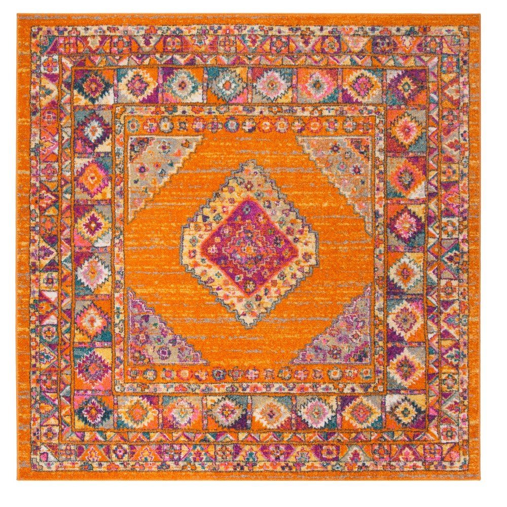 6'7inx6'7in Orange Geometric Loomed Square Area Rug - Safavieh