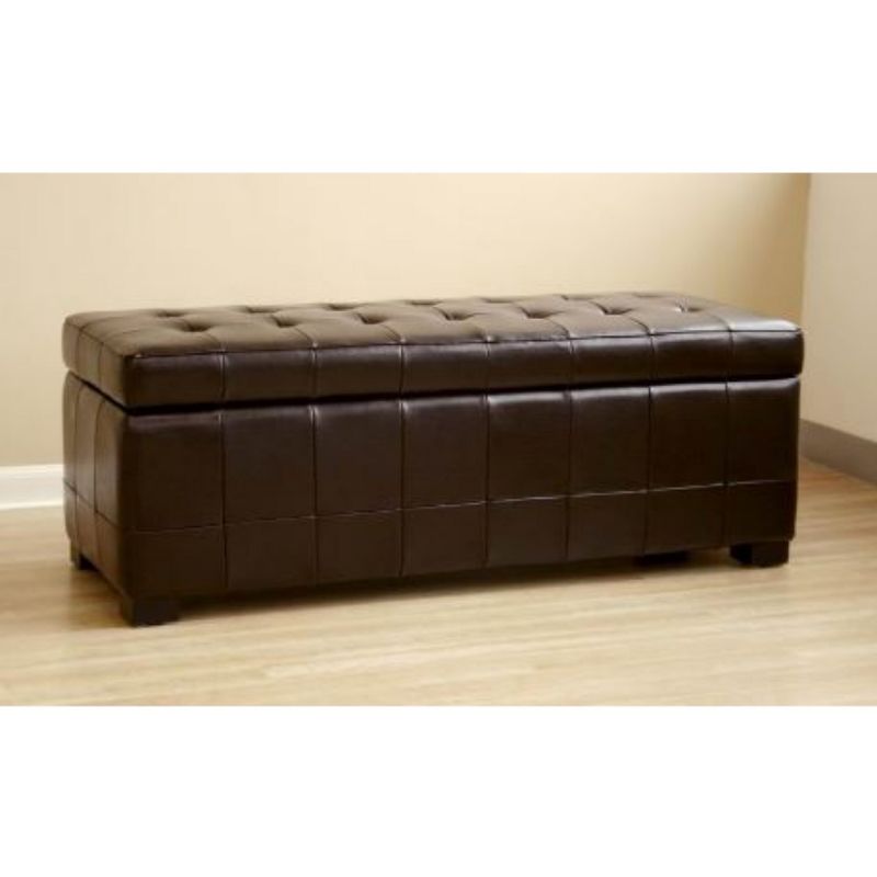 Full Leather Storage Bench Ottoman with Dimples Dark Brown - Baxton Studio, 3 of 6