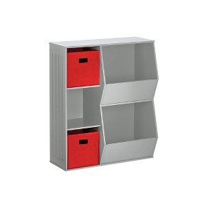 RiverRidge Kids' Playroom Toy Organizer and Bookcase with 3 Cubbies and 2 Veggie Storage Bins with 2 Fabric Bins - 1 of 4