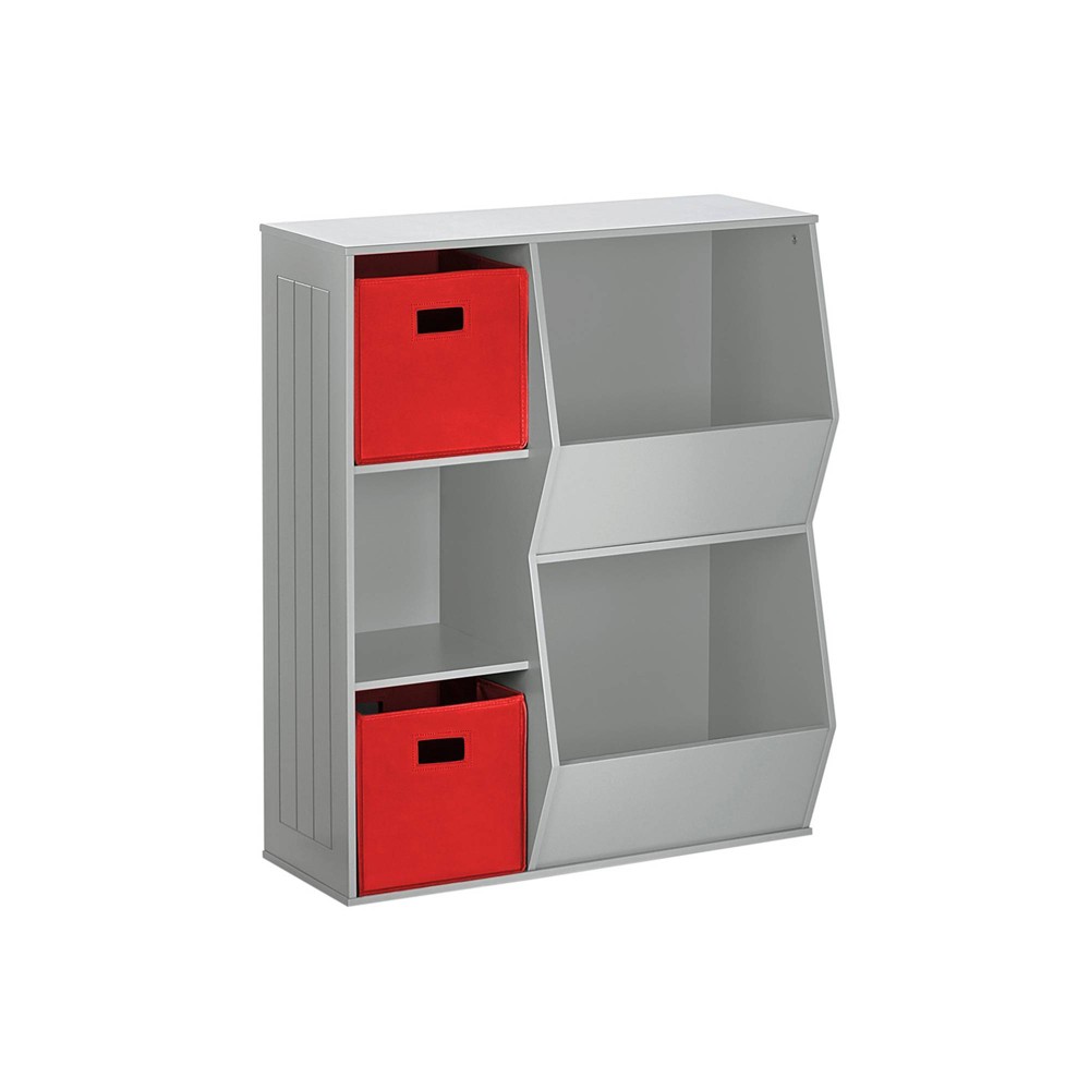 Photos - Wardrobe 3pc Kids' Floor Cabinet with 2 Bins Set Gray/Red - RiverRidge Home