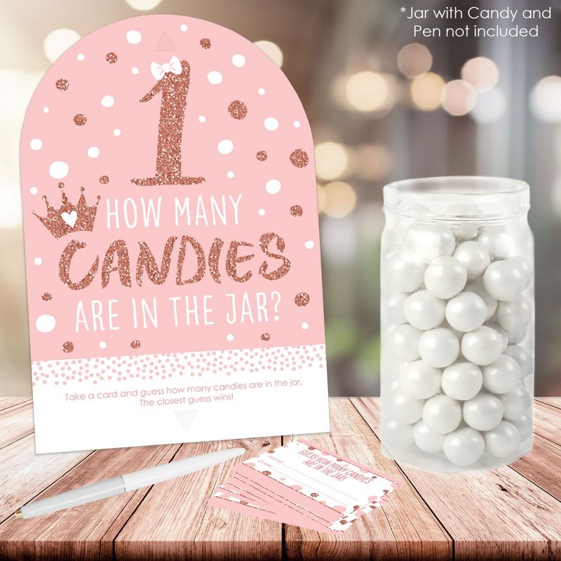 Big Dot of Happiness 1st Birthday Little Miss Onederful - How Many Candies Girl First Birthday Party Game - 1 Stand and 40 Cards - Candy Guessing Game, 2 of 9