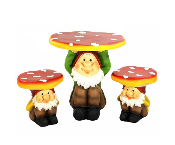 Four Seasons Home 3-Piece Jolly Gnome Table and Chair Novelty Garden Furniture Set