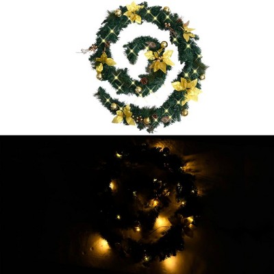vidaXL Christmas Garland with LED Lights Green & Gold 8.9' PVC