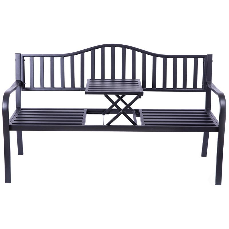 Outdoor Powder Coated Steel Park Bench, Garden Bench with Pop Up Middle Table, Lawn Decor Seating Bench for Yard, Patio, Garden, Balcony, and Deck, 1 of 13