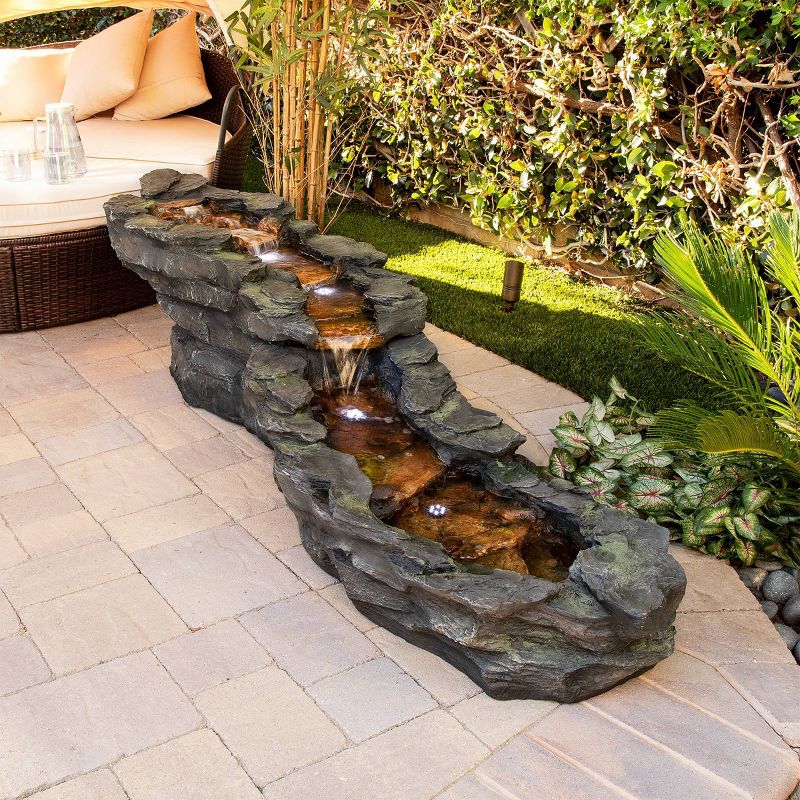 Tiered Rocky River Stream Fountain With White LED Lights - Alpine Corporation, 3 of 7